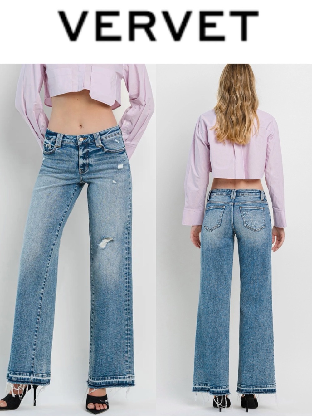 LOVERVET BY VERVET TUMMY CONTROL HIGH RISE WIDE LEG DISTRESS JEANS SIZE 14W NWT